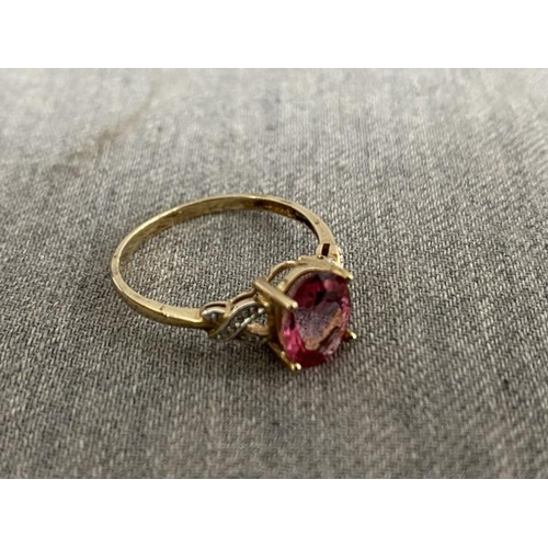 298 - 9ct Pink Topaz and Diamond set ring (size Q)