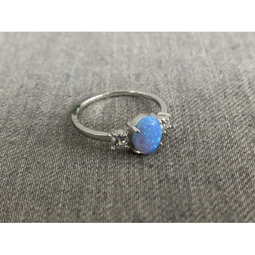 301 - Blue Opal set silver ring  size O