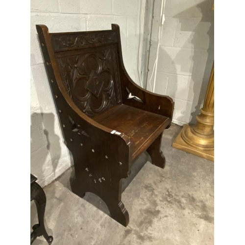 35 - Victorian Gothic oak pew/hall chair 95H 55W 48D