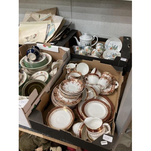 368 - 19 piece Chinese tea set, box of unframed sketches, watercolours etc., Royal Stafford tea set etc.