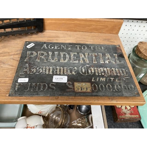 379 - Antique brass sign 