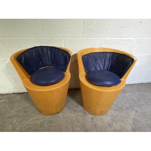 40 - 2 1990's Tom Dixon orange plastic tub chairs - designed by Tom Dixon for the Leeds restaurant 'The C... 