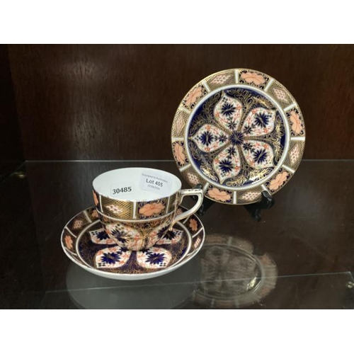 405 - Crown Derby 1128 Imari pattern 1877 - 1890 cup, saucer and plate