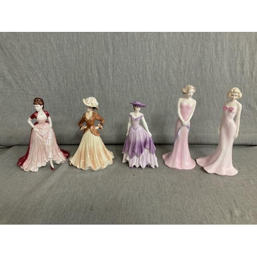 425 - 5 Coalport figurines - Silhouettes 'Kay' & 'Lydia' - Ladies of Fashion 'Joan' & 'Joanne' (102/5000) ... 