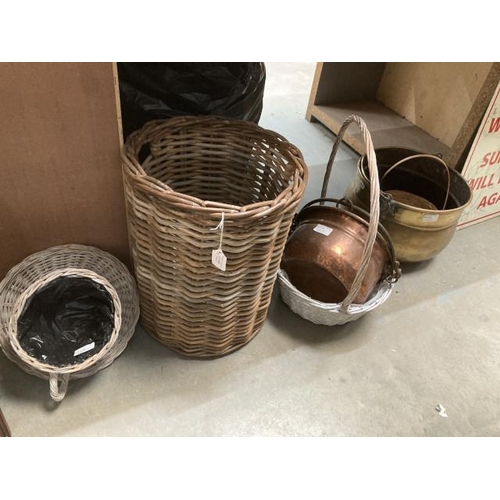 Copper & brass cauldron style cooking pots etc