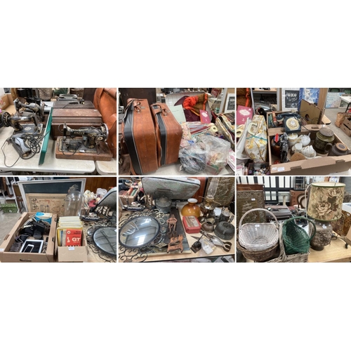 497 - Assorted collectables including Singer sewing machines (as found), suitcase of sewing and knitting r... 