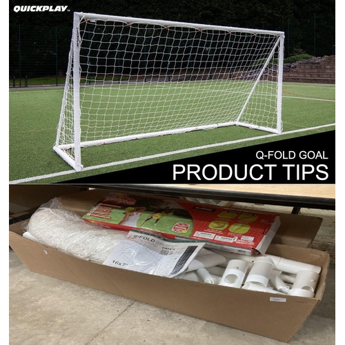 511 - Boxed Q-Fold folding soccer goal in all weather UPVC 487 x 213cm, (seller states complete) and a box... 