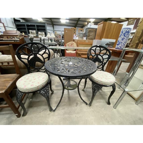54 - Aluminium garden table 67H 60cm diameter and 2 chairs
