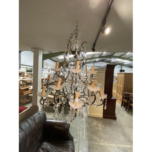 70 - Large French chandelier with glass drops and hanging chain