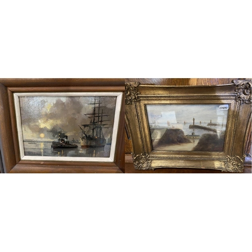 76 - Gilt framed coastal oil on board signed to bottom right 33 x 25cm and a framed oil on board signed t... 