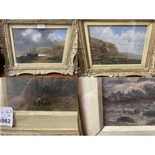 80 - 2 gilt framed oil on boards of coastal scenes, signed R. Stubbs to bottom left 36 x 43cm