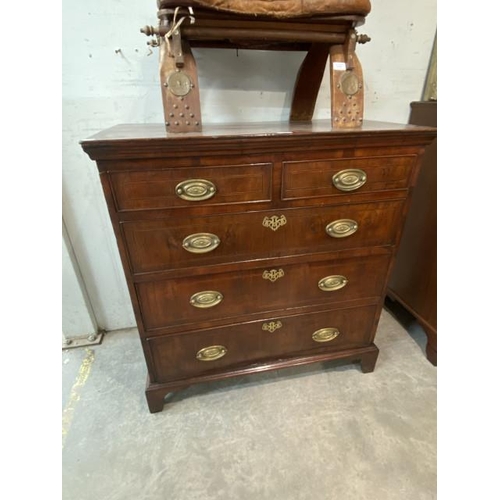 83 - Regency mahogany inlaid chest of drawers with brass oval handles 100H 96W 51D