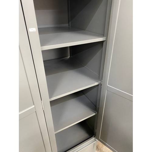 140 - Grey 3 door/3 drawer wardrobe with hanging rail and shelves to the interior 181H 141W 65D