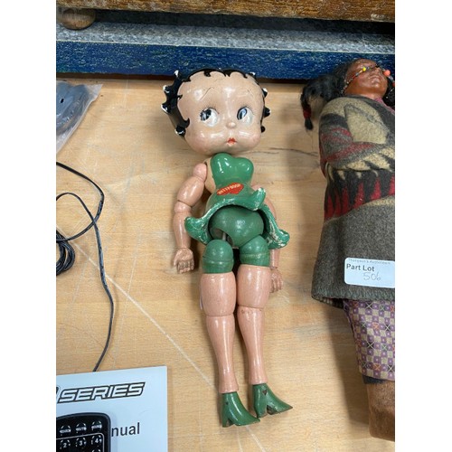 506 - 1930's Betty Boop Fleischer Studios jointed doll, vintage dressing table set, copper kettle, brass c... 