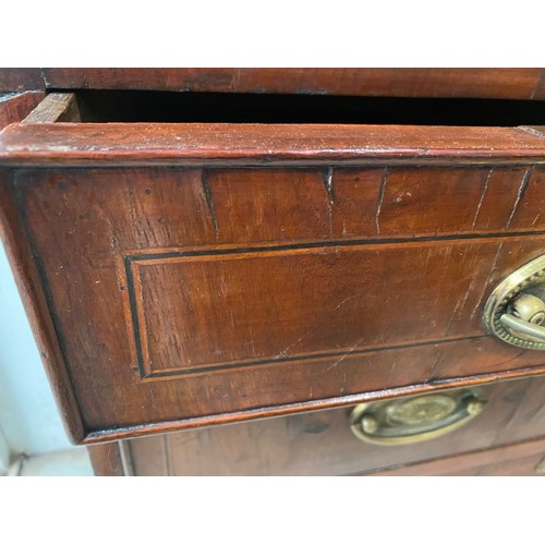 83 - Regency mahogany inlaid chest of drawers with brass oval handles 100H 96W 51D