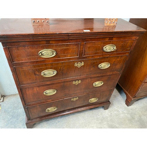 83 - Regency mahogany inlaid chest of drawers with brass oval handles 100H 96W 51D