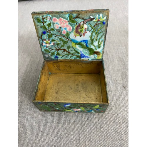 344 - Chinese cloisonné & carved jade trinket box & oriental jewellery box decorated with malachite, coral... 