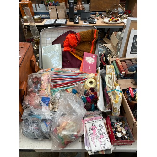 497 - Assorted collectables including Singer sewing machines (as found), suitcase of sewing and knitting r... 