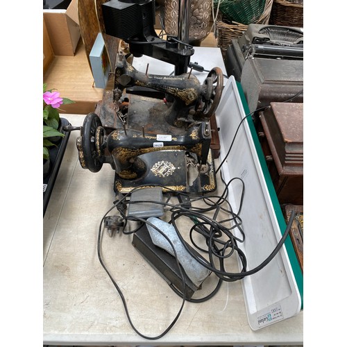 497 - Assorted collectables including Singer sewing machines (as found), suitcase of sewing and knitting r... 