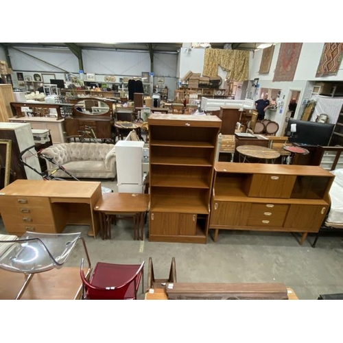 105 - Mid century teak dressing table 70H 121W 45D, Schreiber sideboard 110H 151W 41D, Schreiber bookcase ... 