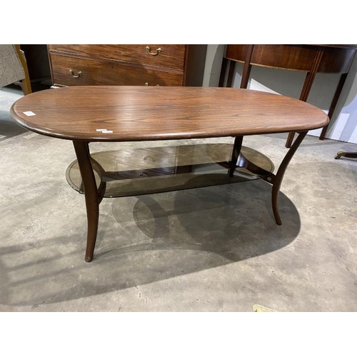 112 - Ercol Windsor 1063 elm coffee table with glass shelf to the underneath 48H 114W 58D