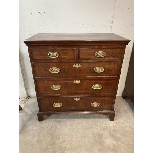 121 - Regency mahogany inlaid chest of drawers with brass oval handles 100H 96W 51D