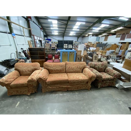 28 - 3 piece Multi York suite (with 2 sets of loose covers) - settee 210W & 2 armchairs 110W