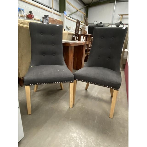 40 - Pair of dark grey linen button back chairs 54W