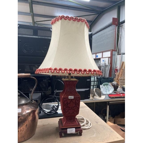 410 - Vintage Chinese lacquer ware lamp with shade 60H