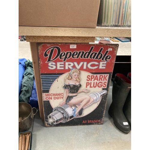 421 - Reproduction tin plate sign 'Dependable Service' 70 x 50cm