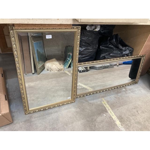 429 - 2 gilt framed bevel edged mirrors 40x93cm & 73x47cm