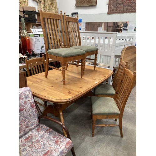 472 - Pine dining table 75H 175W 110D and 6 chairs