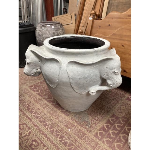 478 - Painted terracotta 'Elephant' planter 62H 74cm diameter