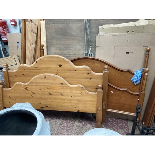 479 - Pine bed frame with side rails and lats and a teak bed frame with side rails and lats (both double)