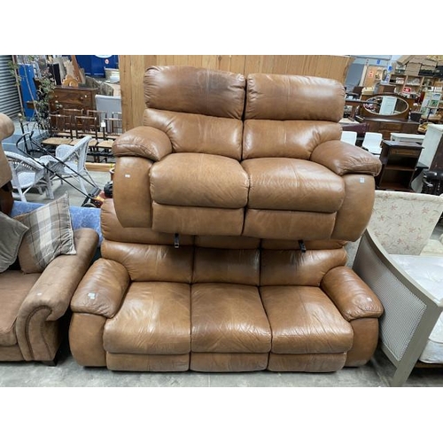 52 - 2 piece tan leather manual reclining suite (170W & 220W)