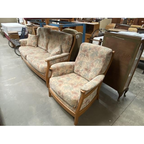 58 - Ercol upholstered settee 198W and matching armchair 86W