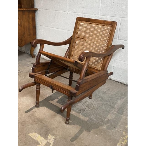 63 - 19th century mahogany and rattan Campaign 'Sedan' chair with extending arms