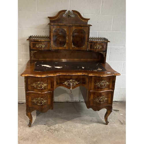 64 - 19th century burr walnut and gilt metal mounted writing desk (as found) 146H 120W 72D