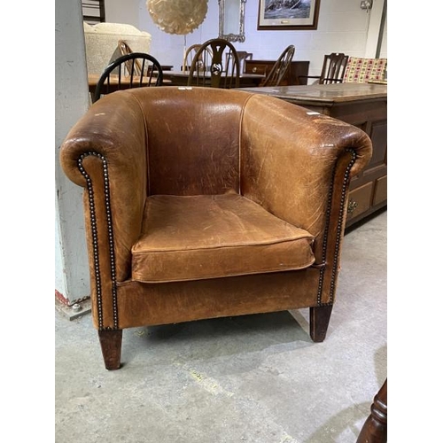 85 - Vintage Dutch leather armchair 84W (leather as found)