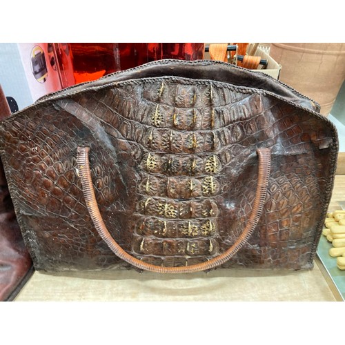 437 - 3 vintage leather bags (believed to be crocodile), 3 pairs of vintage leather riding boots (all size... 