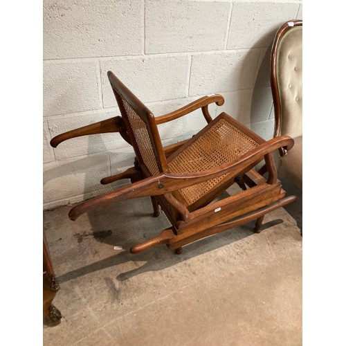 63 - 19th century mahogany and rattan Campaign 'Sedan' chair with extending arms