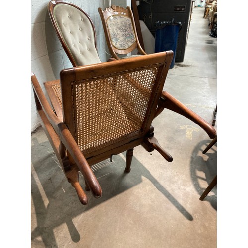 63 - 19th century mahogany and rattan Campaign 'Sedan' chair with extending arms