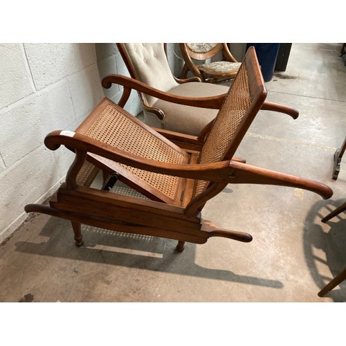 63 - 19th century mahogany and rattan Campaign 'Sedan' chair with extending arms