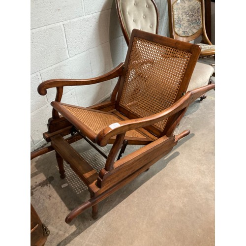 63 - 19th century mahogany and rattan Campaign 'Sedan' chair with extending arms