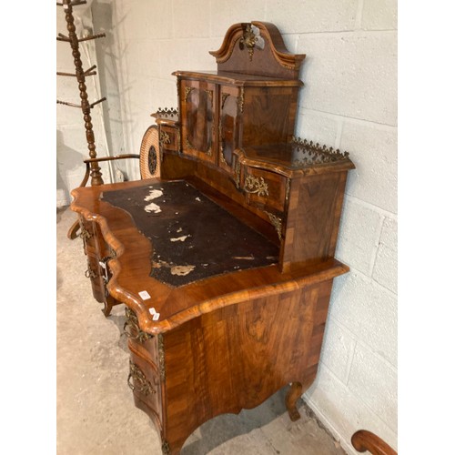 64 - 19th century burr walnut and gilt metal mounted writing desk (as found) 146H 120W 72D