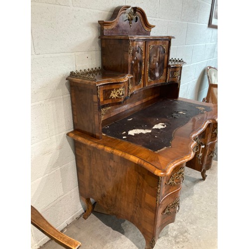 64 - 19th century burr walnut and gilt metal mounted writing desk (as found) 146H 120W 72D