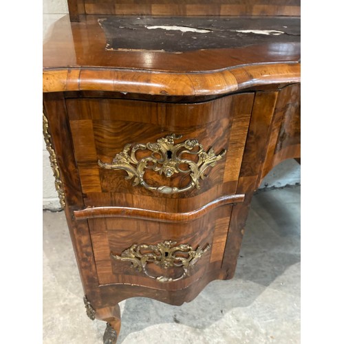 64 - 19th century burr walnut and gilt metal mounted writing desk (as found) 146H 120W 72D