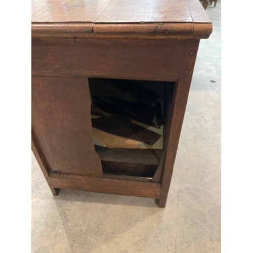 84 - Antique oak mule chest 74H 128W 55D (damage to side, please see extra photographs)