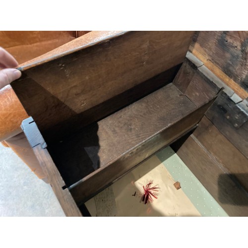 84 - Antique oak mule chest 74H 128W 55D (damage to side, please see extra photographs)