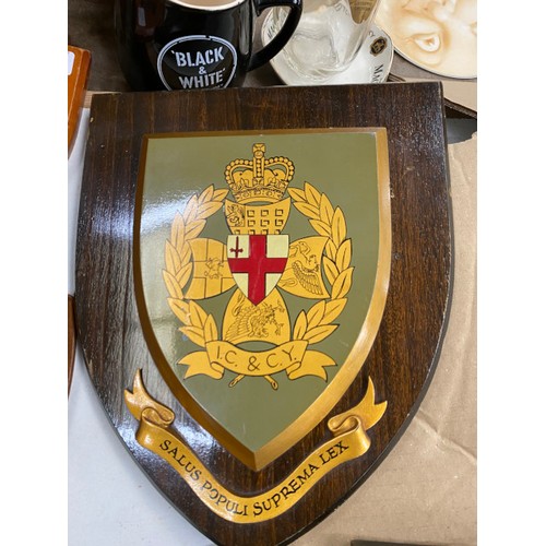 440 - Assorted military wooden plaques including HMS Myings, HMS Northumbria, Royal Scots Greys, Northampt... 